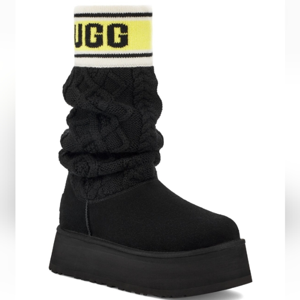 UGG classic sweater letter black tall boots.  platform